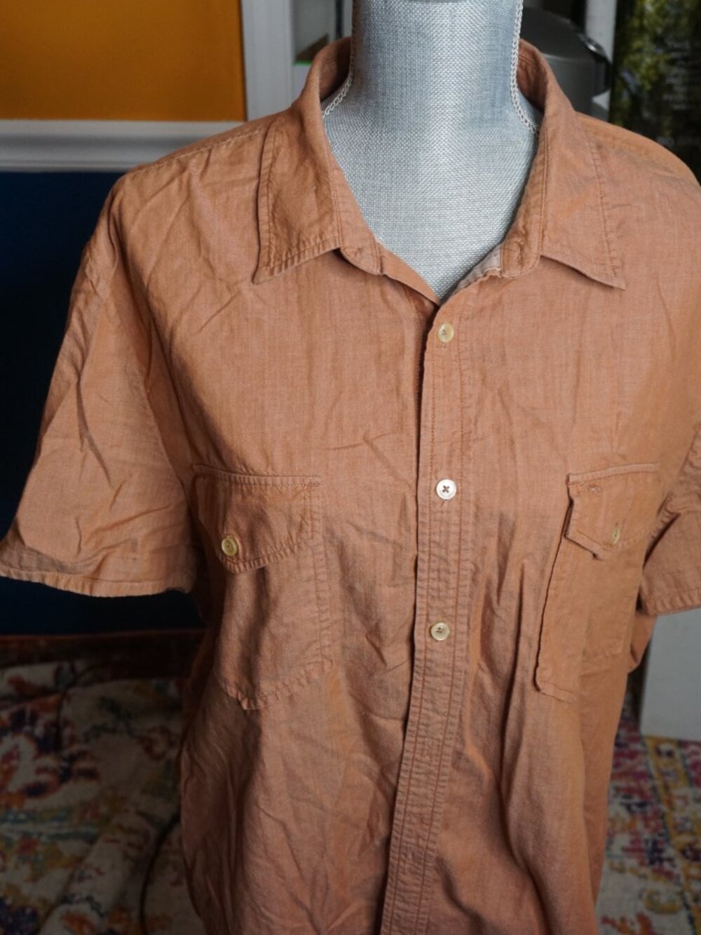 7 For All Mankind Women’s 2XL Button‑Up Shirt – Tan Short Sleeve Utility Top